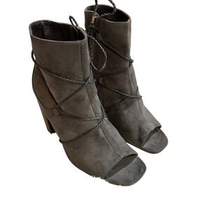Gray Peep Toe Ankle Booties Lace Up Heel Boots Women's Shoes